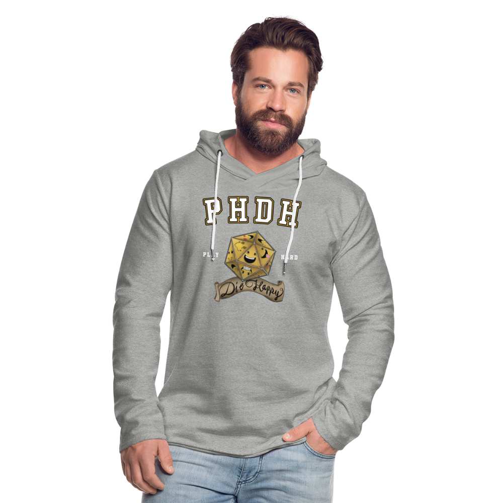 Play Hard U Unisex Lightweight Terry Hoodie by Die Happy Games™ - heather gray