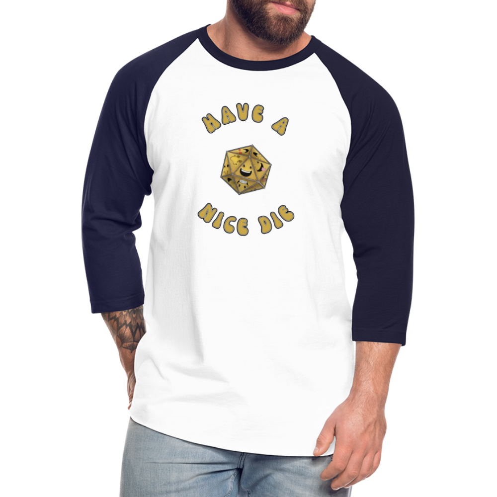 Have A Nice Die Unisex Baseball T-Shirt by Die Happy Games™ - white/navy