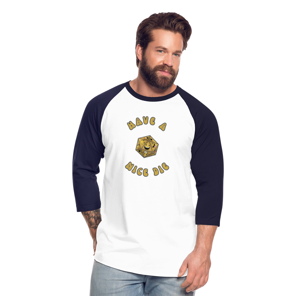 Have A Nice Die Unisex Baseball T-Shirt by Die Happy Games™ - white/navy