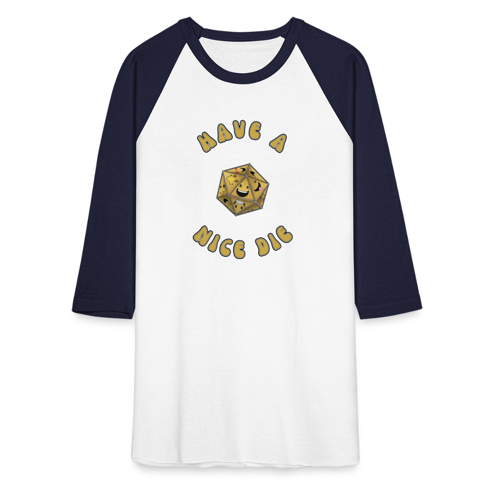Have A Nice Die Unisex Baseball T-Shirt by Die Happy Games™ - white/navy