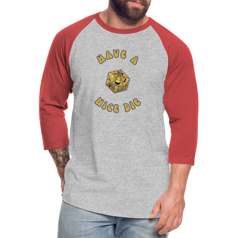 Have A Nice Die Unisex Baseball T-Shirt by Die Happy Games™ - heather gray/red