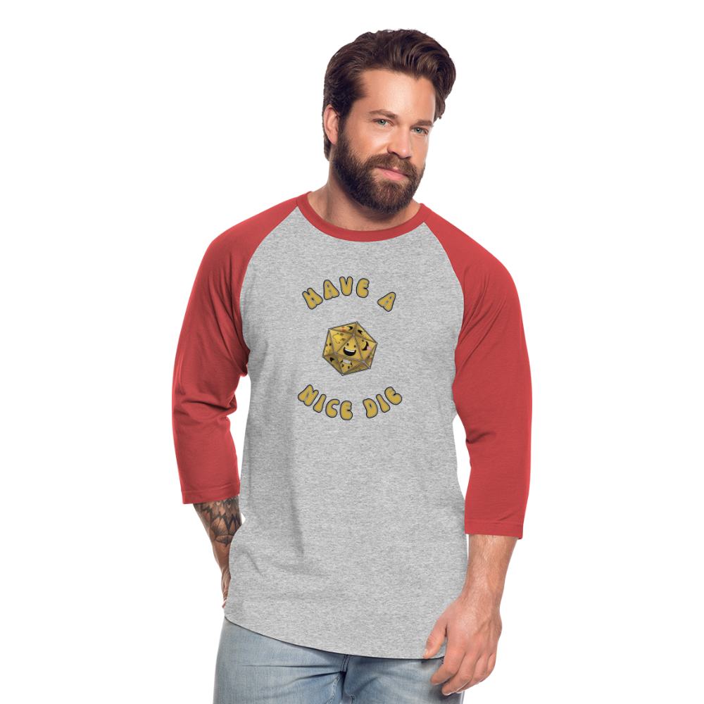 Have A Nice Die Unisex Baseball T-Shirt by Die Happy Games™ - heather gray/red
