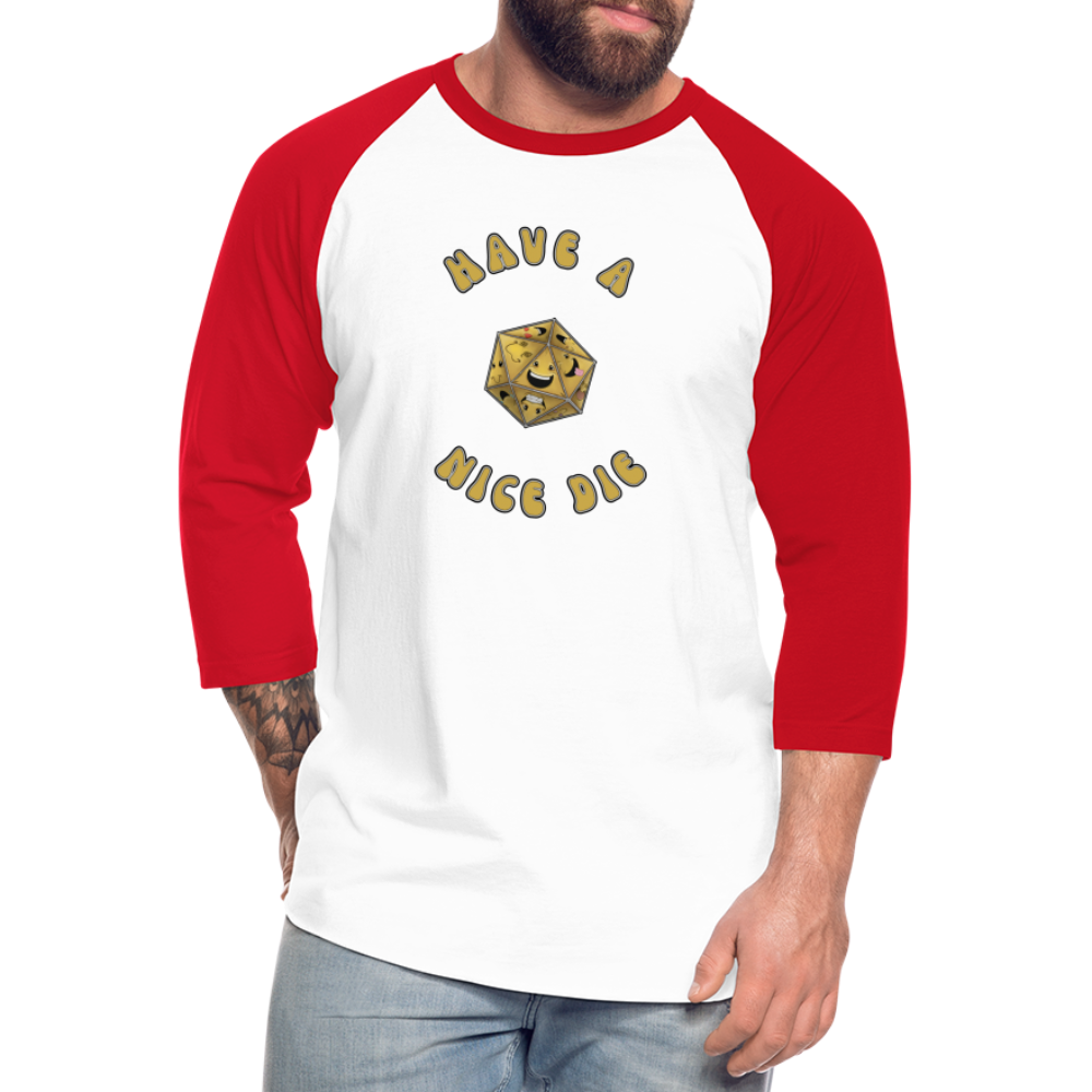 Have A Nice Die Unisex Baseball T-Shirt by Die Happy Games™ - white/red