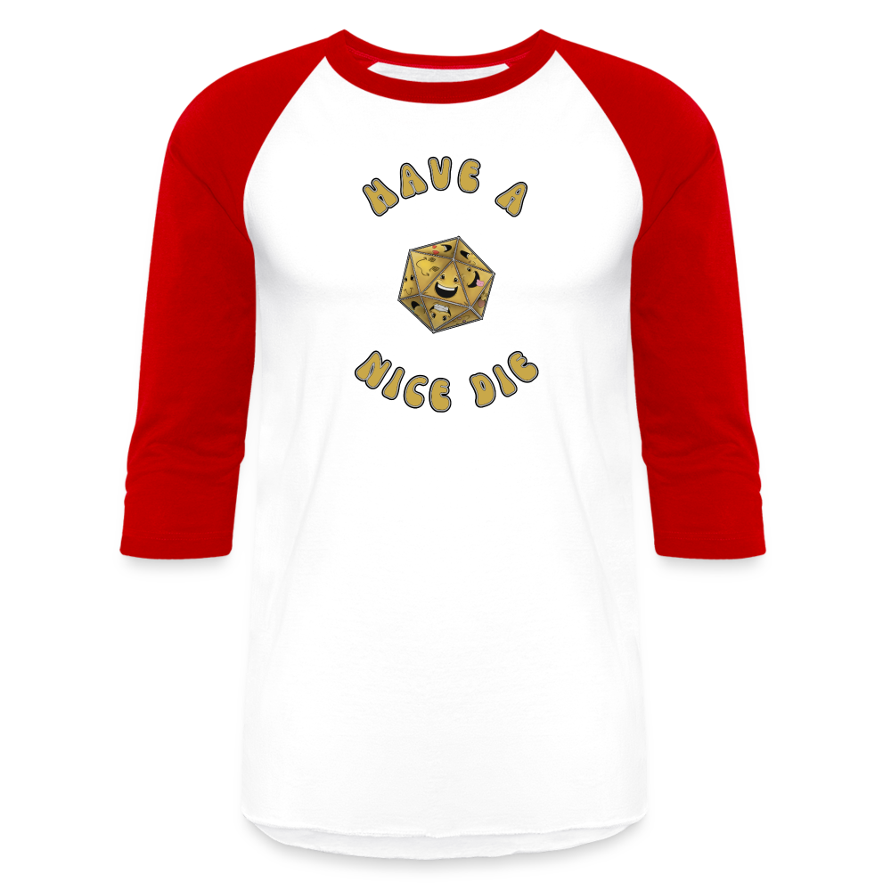 Have A Nice Die Unisex Baseball T-Shirt by Die Happy Games™ - white/red