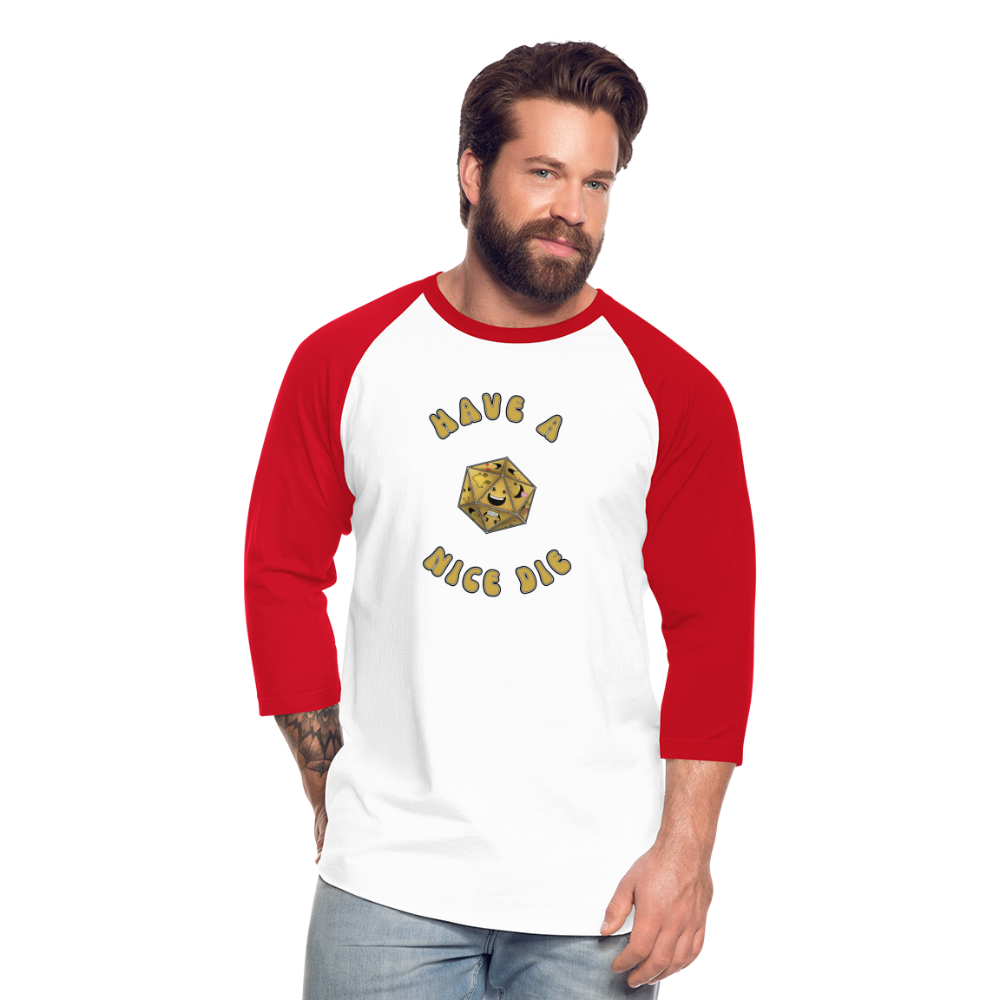 Have A Nice Die Unisex Baseball T-Shirt by Die Happy Games™ - white/red