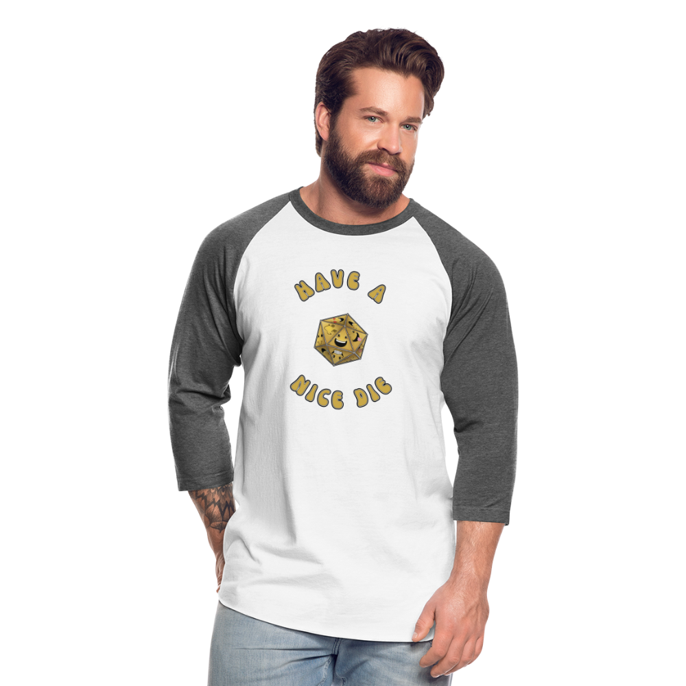 Have A Nice Die Unisex Baseball T-Shirt by Die Happy Games™ - white/charcoal