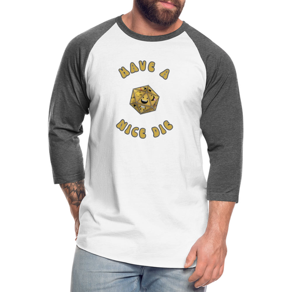 Have A Nice Die Unisex Baseball T-Shirt by Die Happy Games™ - white/charcoal