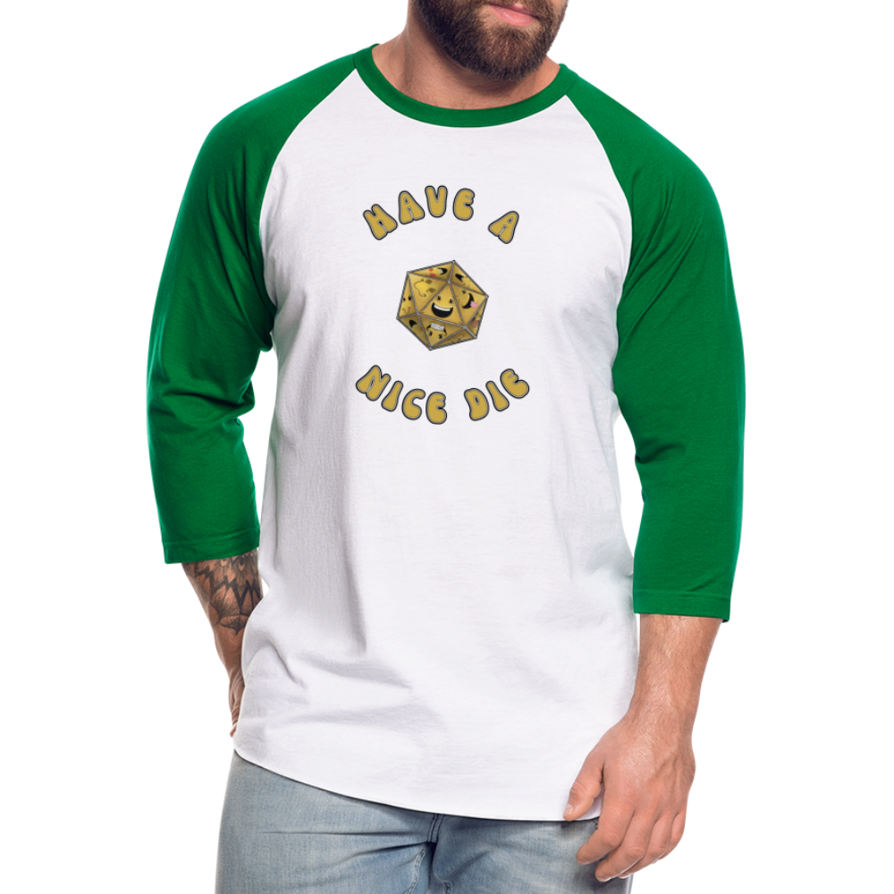 Have A Nice Die Unisex Baseball T-Shirt by Die Happy Games™ - white/kelly green