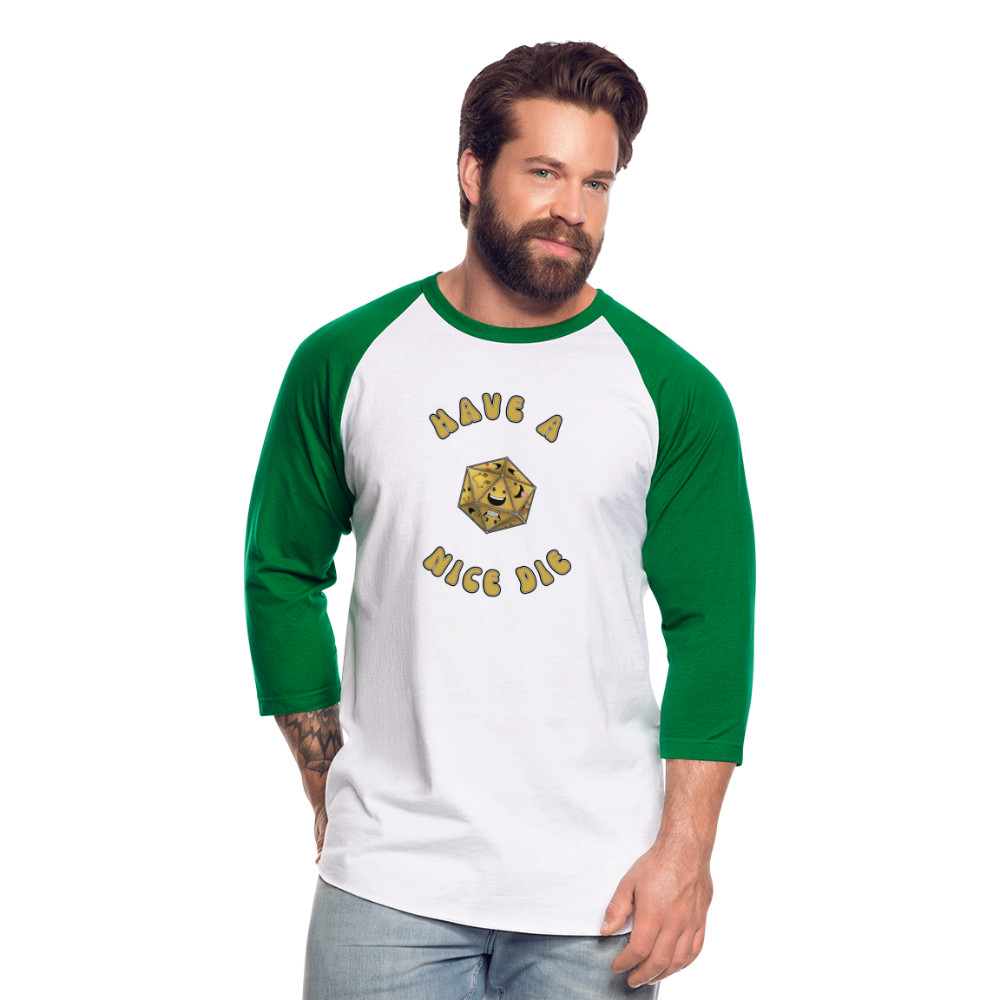 Have A Nice Die Unisex Baseball T-Shirt by Die Happy Games™ - white/kelly green
