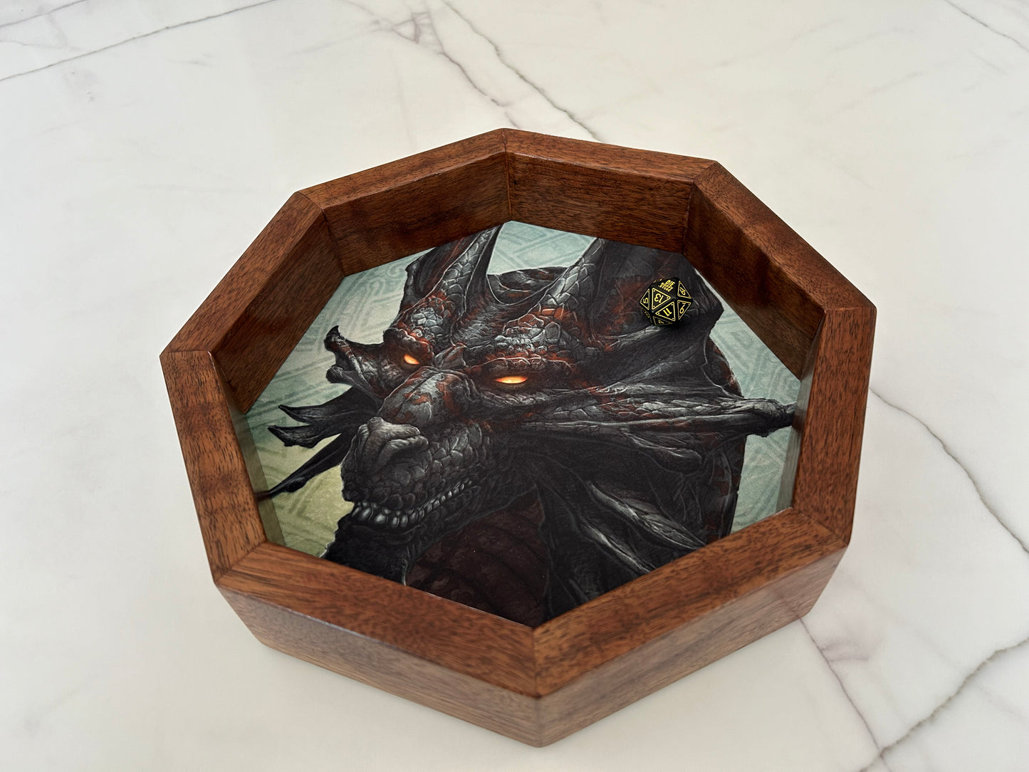 Black Dragon in Walnut Handcrafted Octagonal Dice Tray