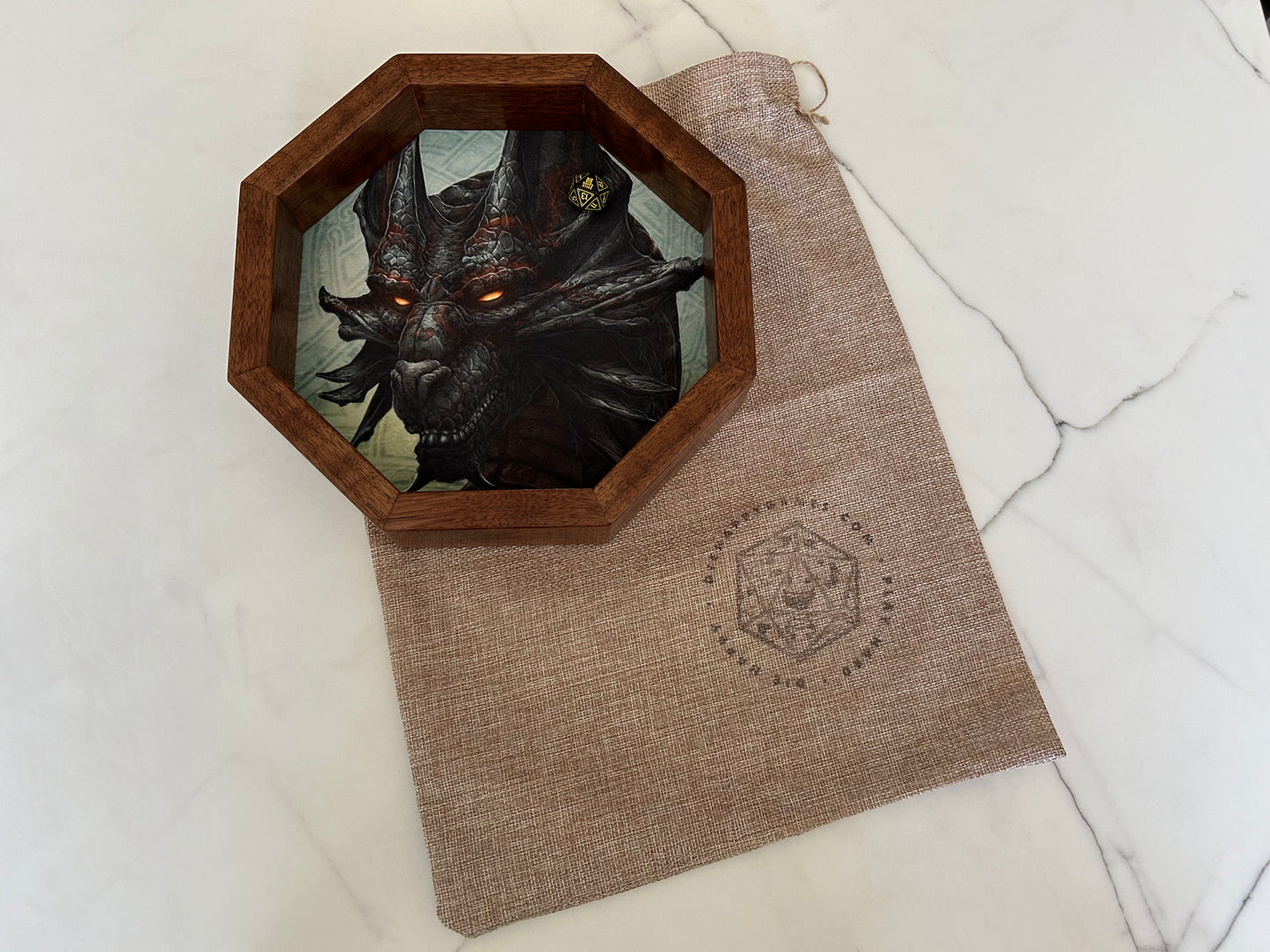 Black Dragon in Walnut Handcrafted Octagonal Dice Tray